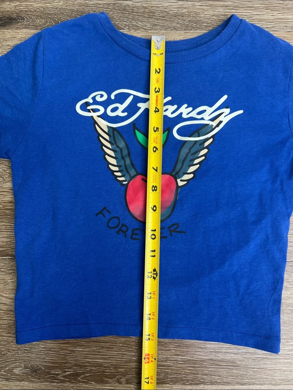 Ed Hardy “Forever” Cherry Graphic Baby Tee Blue Size Small